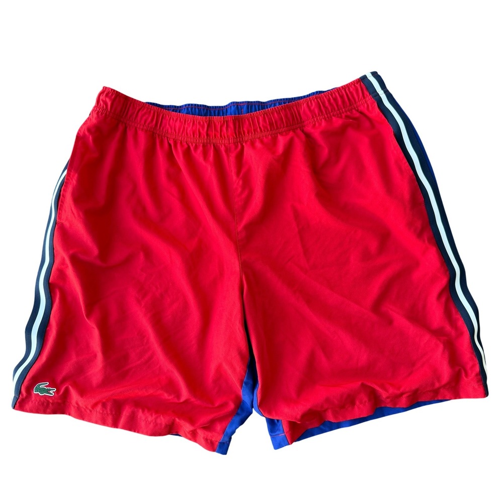 Lacoste Sport Mens Shorts‎ XXL Red Blue Lined Drawstring Gym Training Athletic